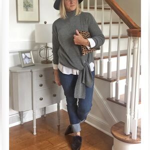Halogen Knit Sweater Wool Alpaca Blend Sz L P Hem Tie Turtleneck Pullover Grey